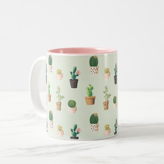Cute Cactus Succulent Plant Pattern Pink Green Mok (Voorkant links)