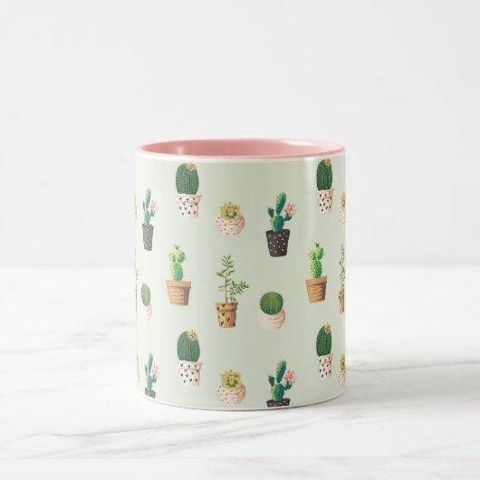 Cute Cactus Succulent Plant Pattern Pink Green Mok (Center)
