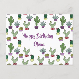 Cute Cactus Succulent Potent Planten Happy Birthda Briefkaart
