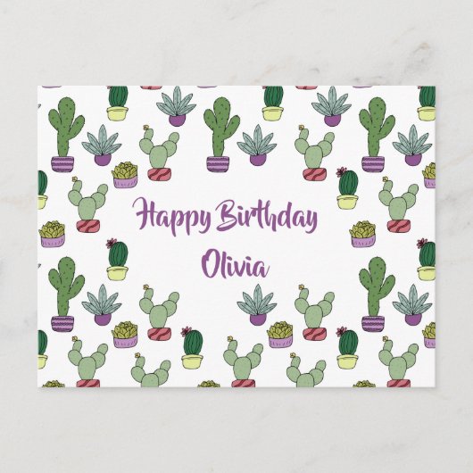 Cute Cactus Succulent Potent Planten Happy Birthda Briefkaart (Voorkant)
