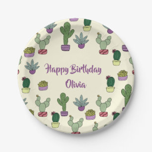 Cute Cactus Succulent Potent Planten Happy Birthda Papieren Bordje