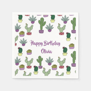 Cute Cactus Succulent Potent Planten Happy Birthda Servet