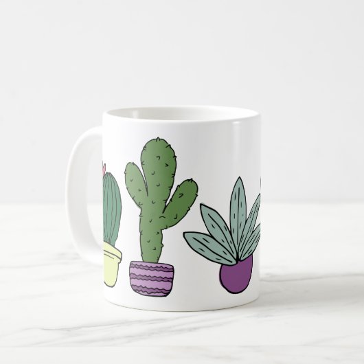 Cute Cactus Succulent Potlood Planten Cacti Koffiemok (Voorkant links)