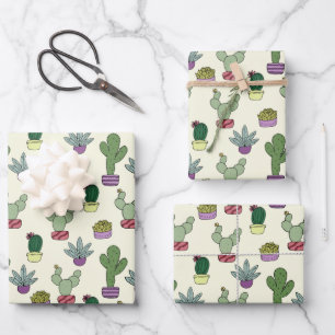 Cute Cactus Succulent Potlood Planten Cacti Patter Inpakpapier Vel