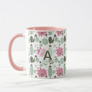 Cute Cactus Succulents Monogram Mok