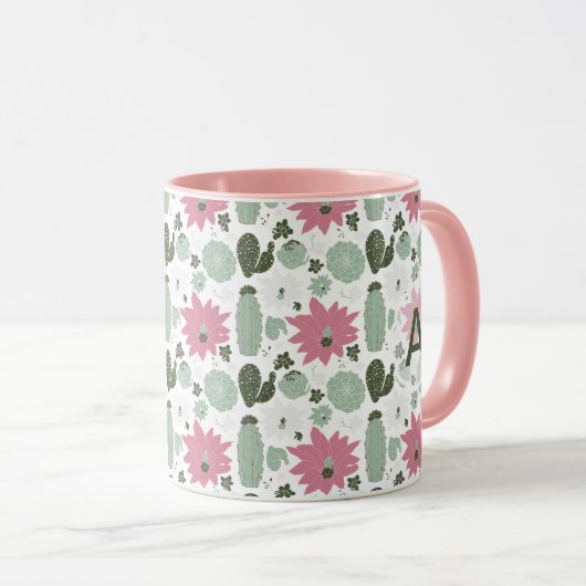 Cute Cactus Succulents Monogram Mok (Voorkant rechts)