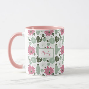 Cute Cactus Succulents Pattern met Name Mok