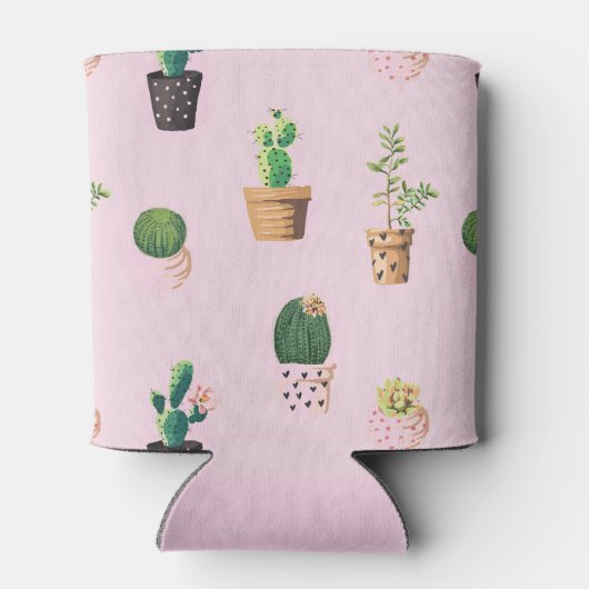 Cute Cactus Succulents Pattern on Pink Foam Blikjeskoeler (Achterkant)