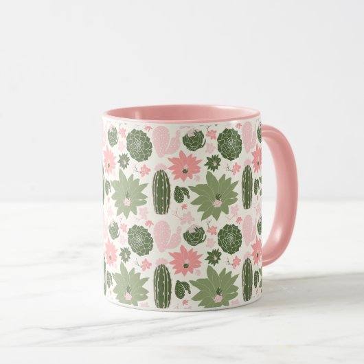 Cute Cactus Succulents Pink Green Pattern Mok (Voorkant rechts)