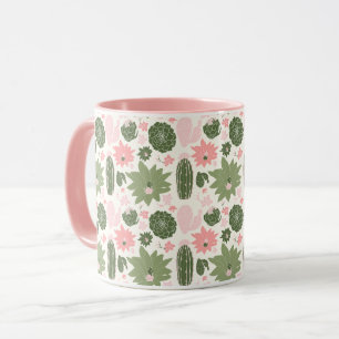 Cute Cactus Succulents Pink Green Pattern Mok