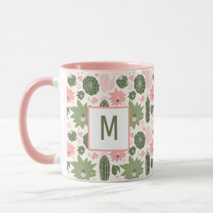 Cute Cactus Succulents roze Green met Monogram Mok