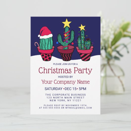 Cute Cactus Tree Lights Corporate Kerstmis Kaart (Staand voorkant)