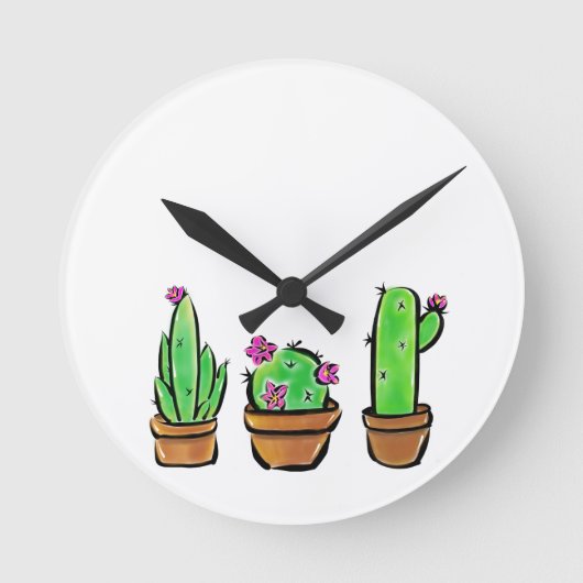 Cute Cactus Trio Illustration Ronde Klok (Voorkant)