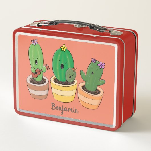 Cute cactus trio singing cartoon illustratie (Achterkant)