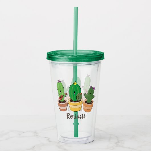 Cute cactus trio singing cartoon illustratie acryl drinkbeker (Voorkant)