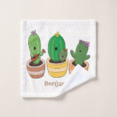 Cute cactus trio singing cartoon illustratie bad handdoek (Wasdoekje)