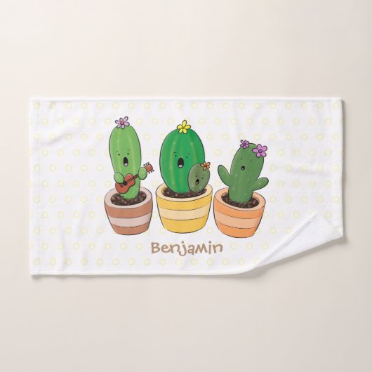 Cute cactus trio singing cartoon illustratie bad handdoek (Handdoek)