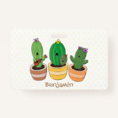 Cute cactus trio singing cartoon illustratie badge (Achterkant)