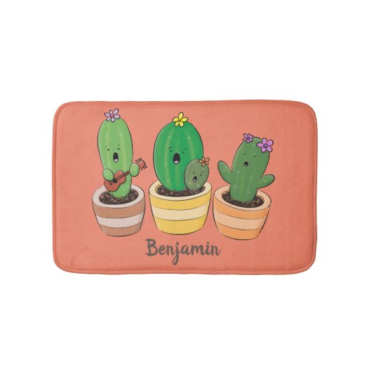 Cute cactus trio singing cartoon illustratie badmat (Voorkant)