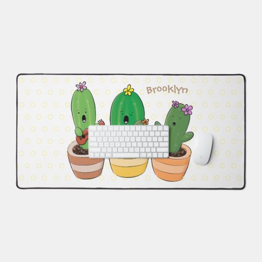 Cute cactus trio singing cartoon illustratie bureaumat (Keyboard & Muis)