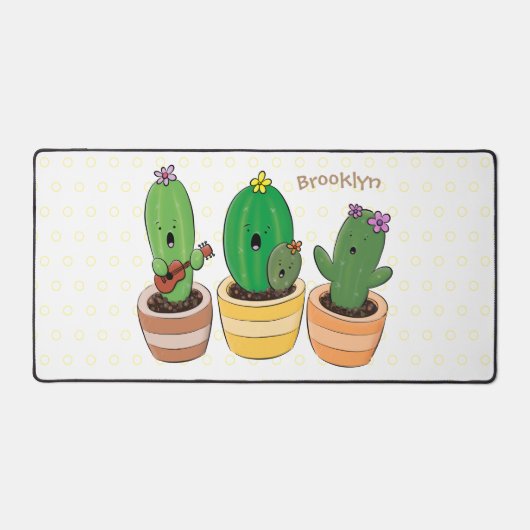 Cute cactus trio singing cartoon illustratie bureaumat (Voorkant)