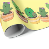 Cute cactus trio singing cartoon illustratie cadeaupapier (Rol Hoek)