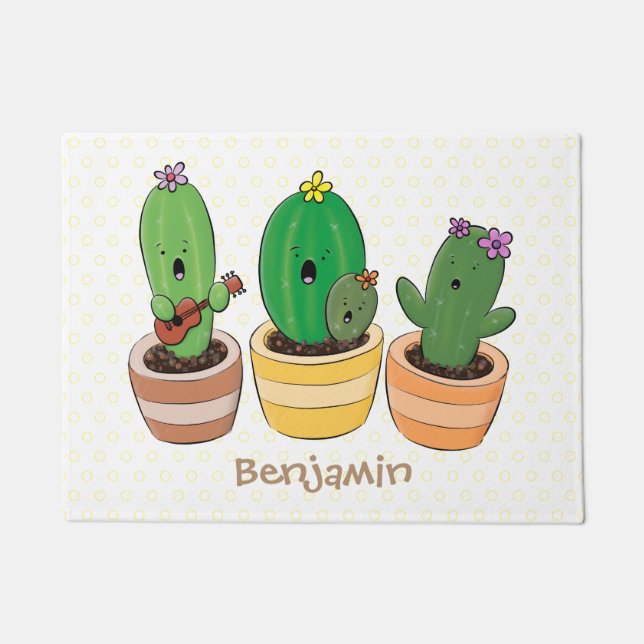 Cute cactus trio singing cartoon illustratie deurmat (Voorkant)
