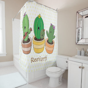 Cute cactus trio singing cartoon illustratie douchegordijn