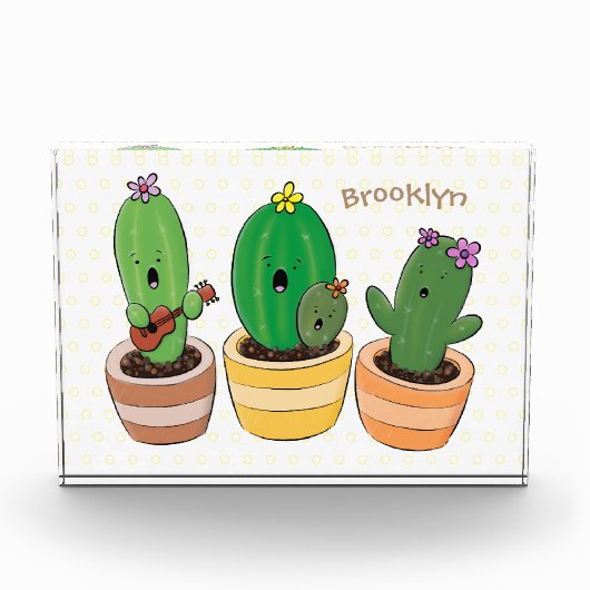 Cute cactus trio singing cartoon illustratie fotoblokken (Voorkant)