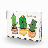 Cute cactus trio singing cartoon illustratie fotoblokken (Rechts)