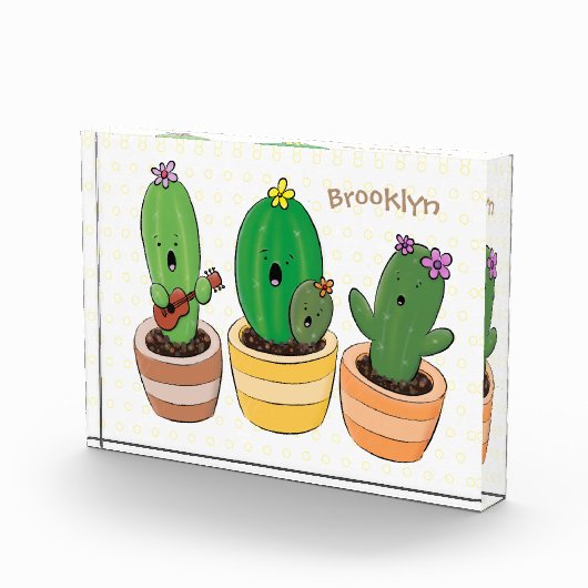 Cute cactus trio singing cartoon illustratie fotoblokken (Rechts)