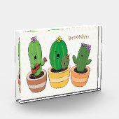 Cute cactus trio singing cartoon illustratie fotoblokken (Links)