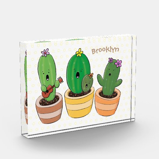 Cute cactus trio singing cartoon illustratie fotoblokken (Links)