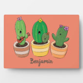 Cute cactus trio singing cartoon illustratie fotoplaat (voorkant)