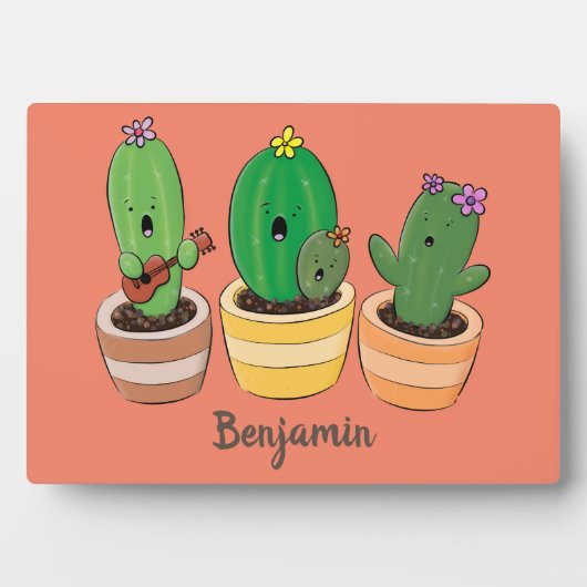 Cute cactus trio singing cartoon illustratie fotoplaat (voorkant)