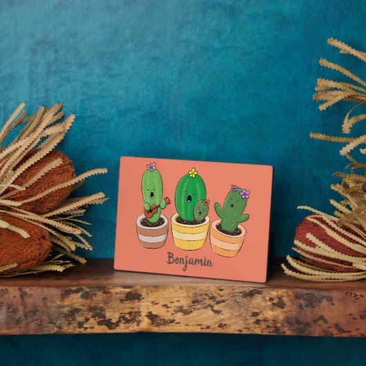 Cute cactus trio singing cartoon illustratie fotoplaat (Zijkant)