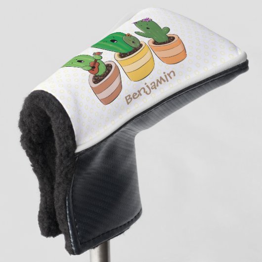Cute cactus trio singing cartoon illustratie golfheadcover (3/4 voorkant)