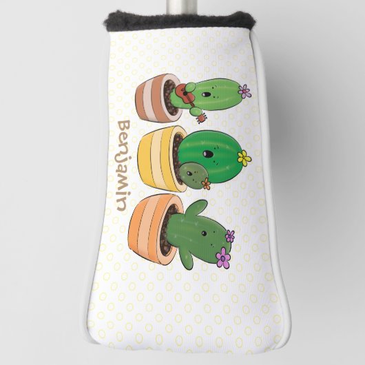 Cute cactus trio singing cartoon illustratie golfheadcover (Draai 90)