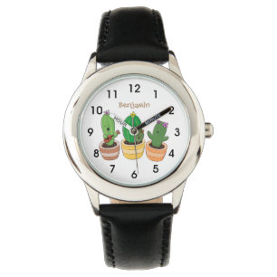 Cute cactus trio singing cartoon illustratie horloge