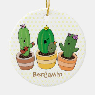 Cute cactus trio singing cartoon illustratie keramisch ornament