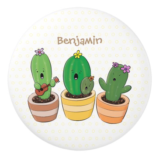 Cute cactus trio singing cartoon illustratie keramische knop (Voorkant)
