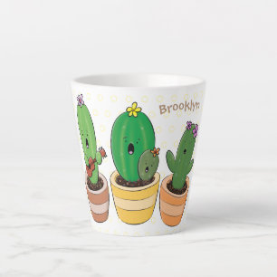 Cute cactus trio singing cartoon illustratie latte mok