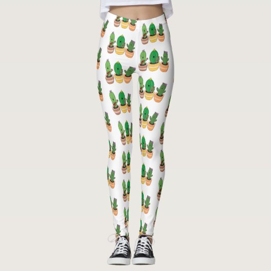 Cute cactus trio singing cartoon illustratie leggings (Voorkant)
