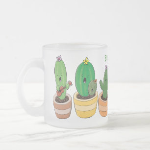 Cute cactus trio singing cartoon illustratie matglas koffiemok