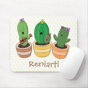 Cute cactus trio singing cartoon illustratie muismat