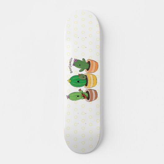 Cute cactus trio singing cartoon illustratie persoonlijk skateboard (Voorkant)