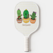 Cute cactus trio singing cartoon illustratie pickleball paddle (Voorkant)