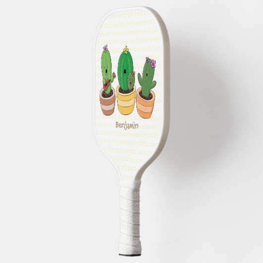 Cute cactus trio singing cartoon illustratie pickleball paddle (Links)