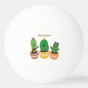 Cute cactus trio singing cartoon illustratie pingpongbal