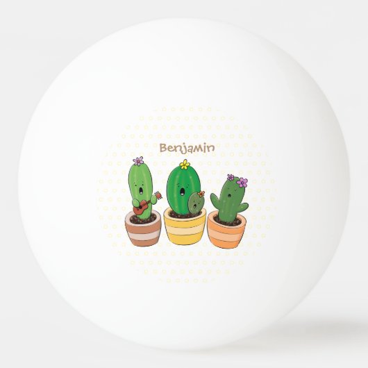 Cute cactus trio singing cartoon illustratie pingpongbal (Voorkant)